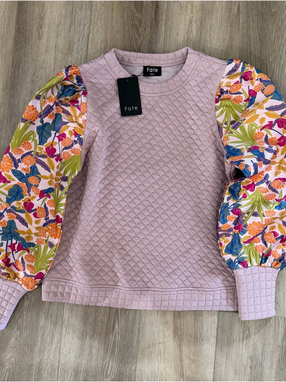 Fate Quilted Lilac Sweatshirt with Floral Puff Sleeves